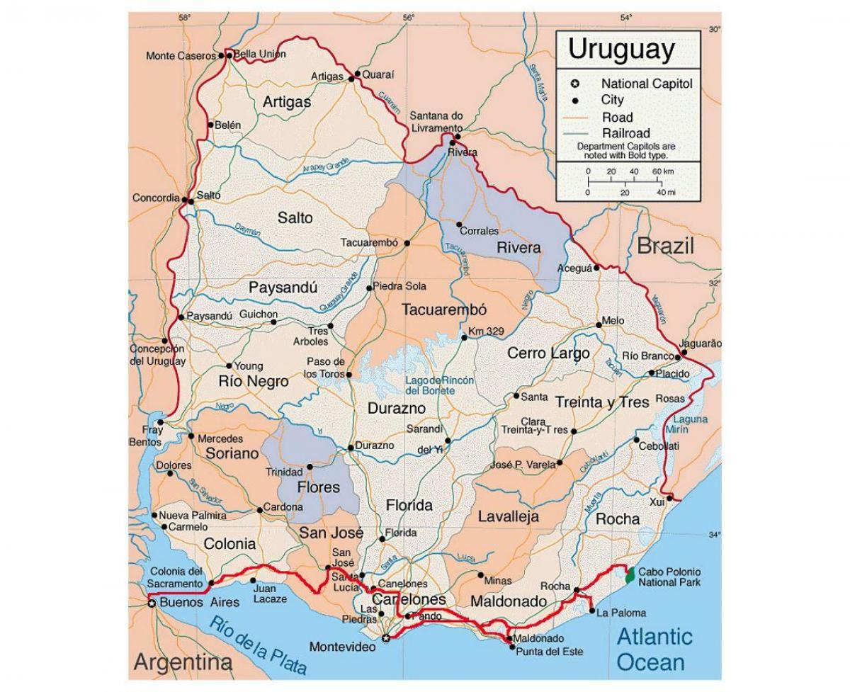Karte von Uruguay mit citie
