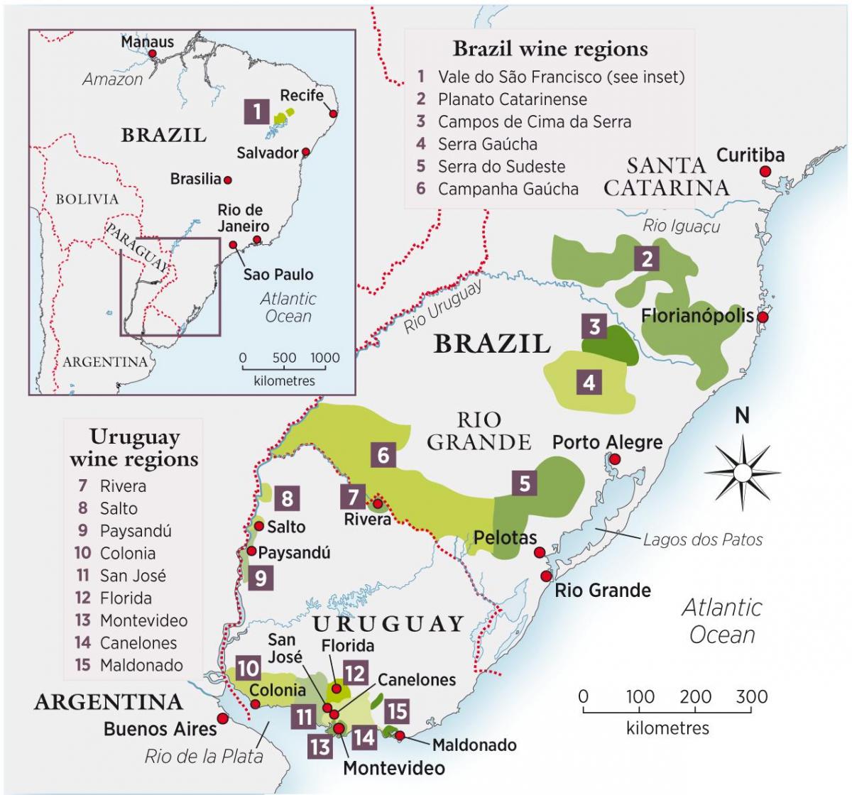 Karte von Uruguay-Wein